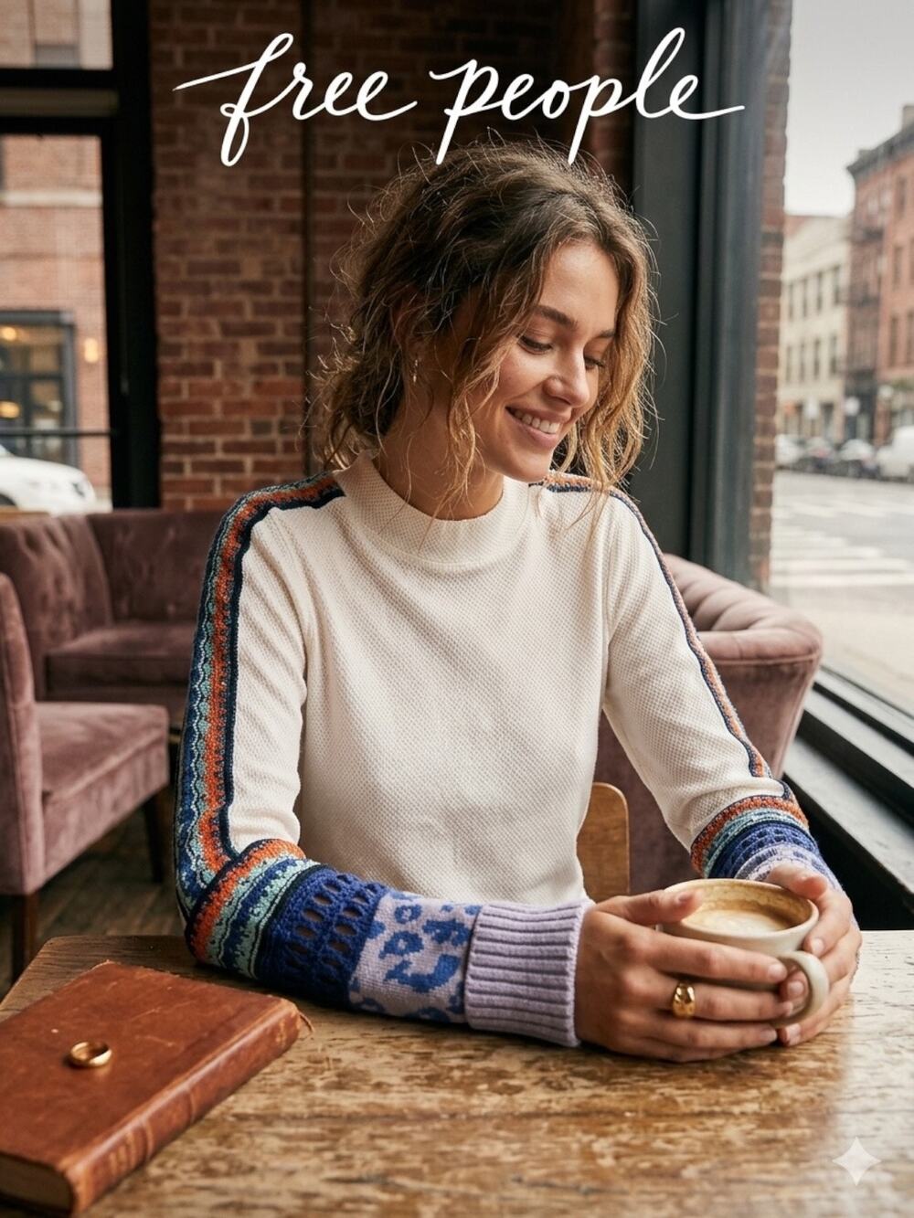 Free People Switch It Up Thermal Top Boho Contrast Sweater Sz. M